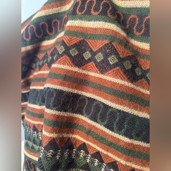 Wide Bohemian acrylic scarf wrap made in Korea geometric orange and green - Picture 3 of 9